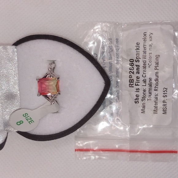 BOMB PA She's is Fire&Sparkle Lab Created watermelon Tourmaline  Rhodium Plating - Picture 4 of 5